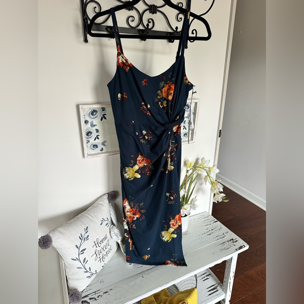Nine Britton Asymmetrical Faux Wrap Navy Floral Dress NWT
